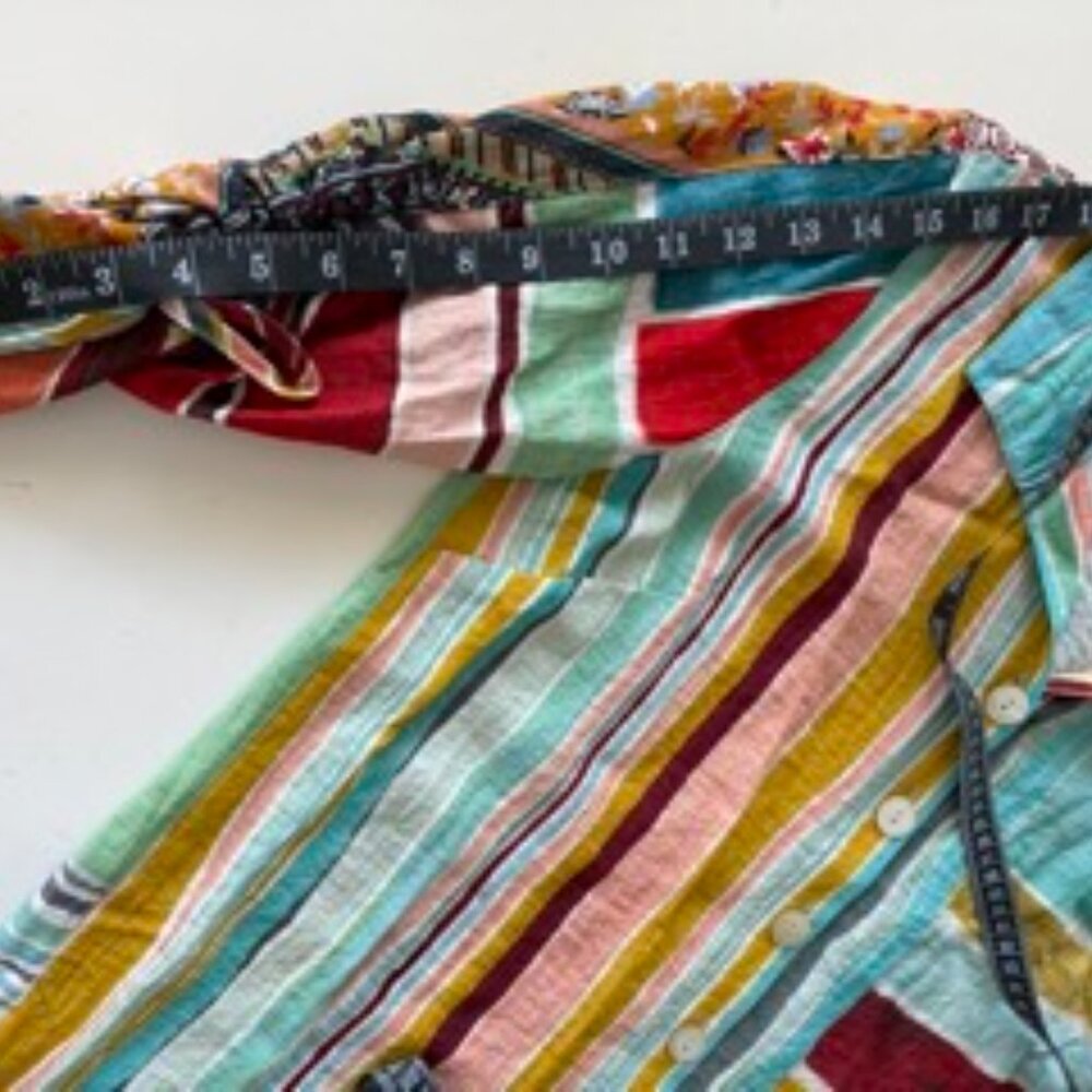 John Mark Multicolor Striped Patchwork Button Fro… - image 4